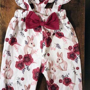 Floral Bunny Print Kids Bottoms with Bow